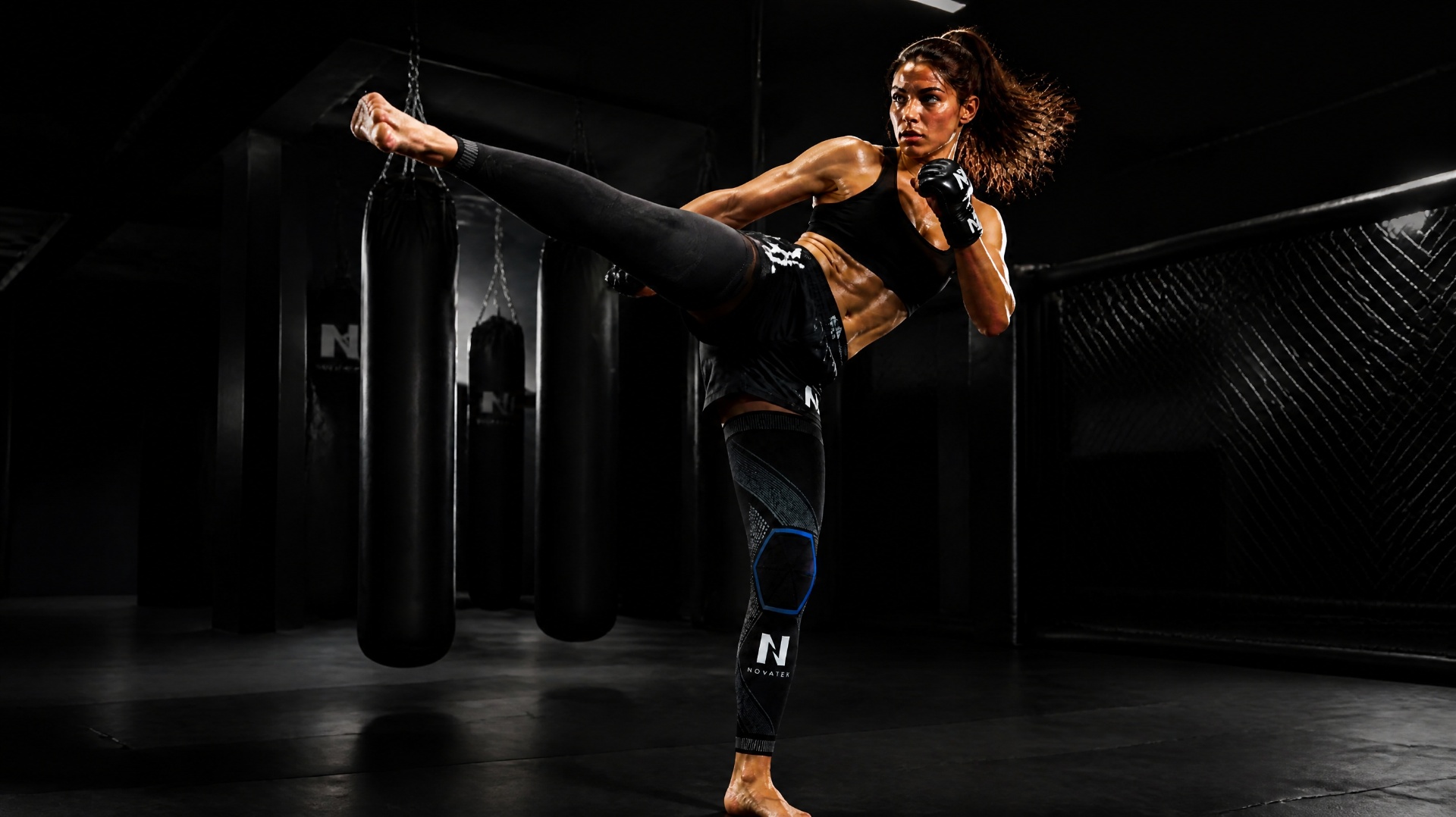 Athlète MMA, kick puissant
